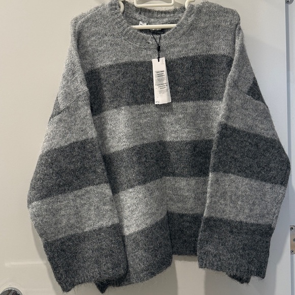 2XL💕Noisy may Oversize Gray Crew Neck Sweater with Stripes - Picture 4 of 8